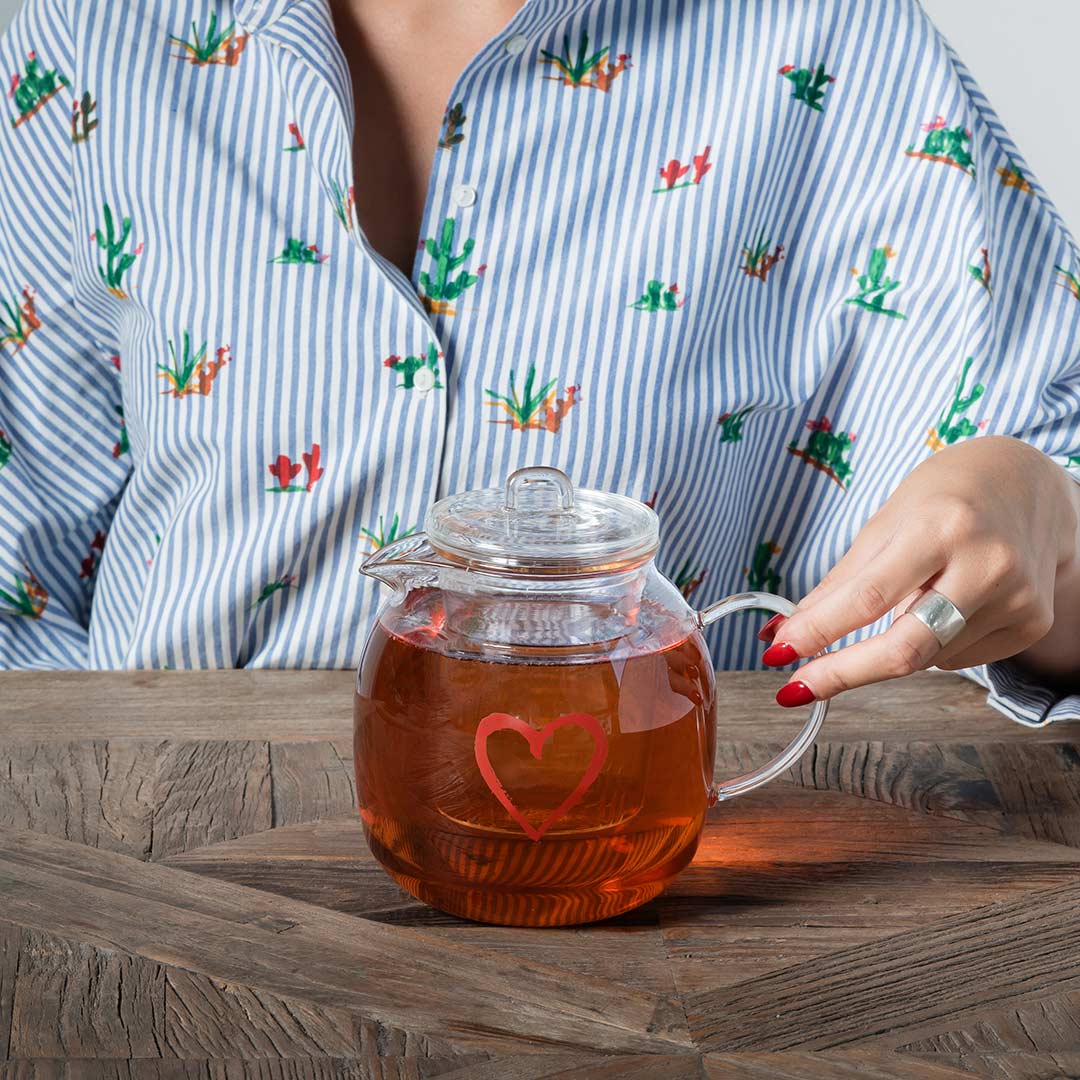 Teiera in Vetro - Cuore Graffiti Rosso