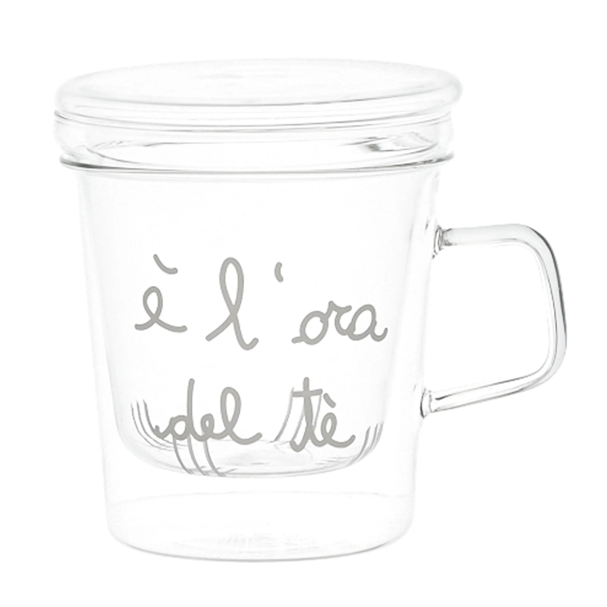 Mug in Vetro con Infusore " E' l'Ora Del Tè "