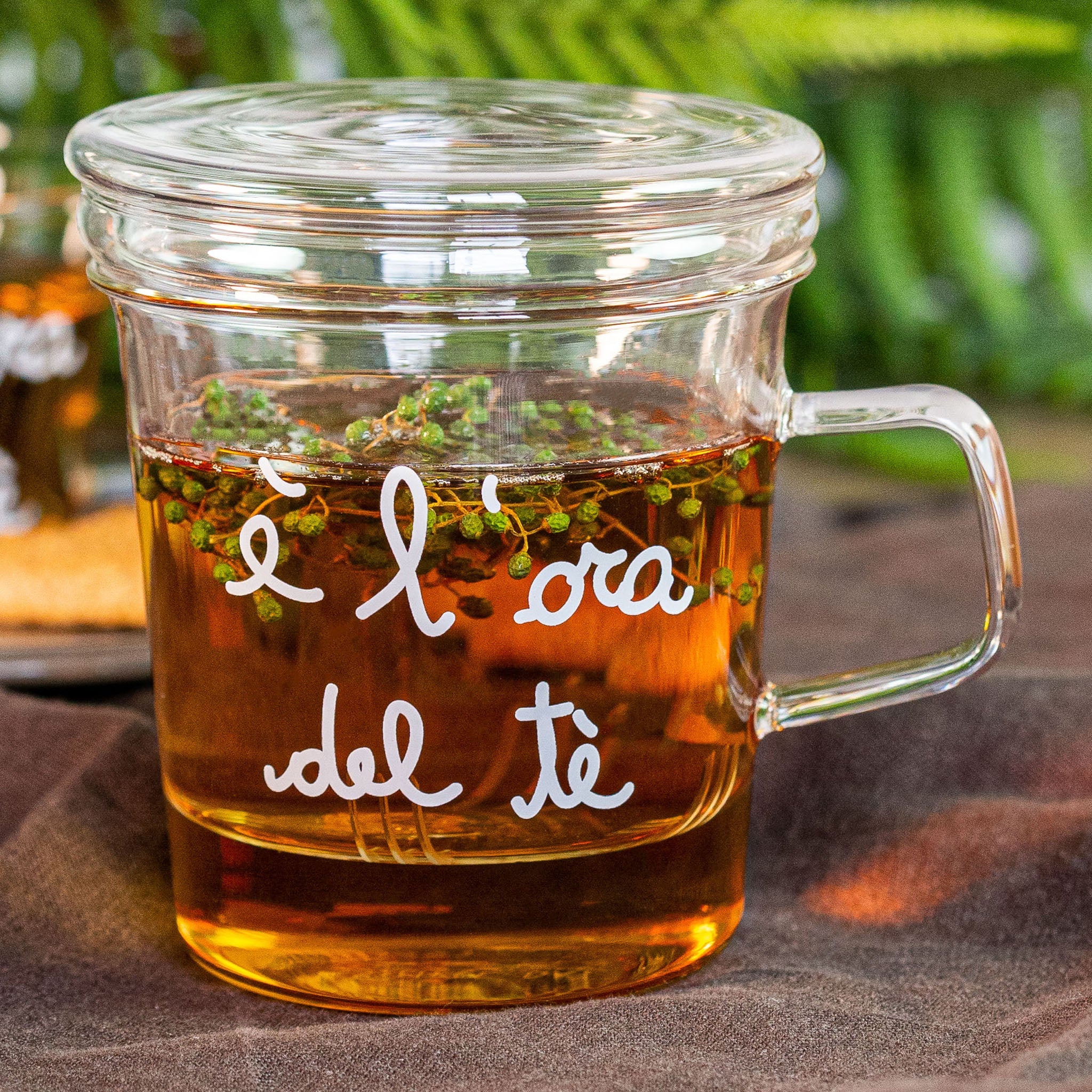 Mug in Vetro con Infusore " E' l'Ora Del Tè "