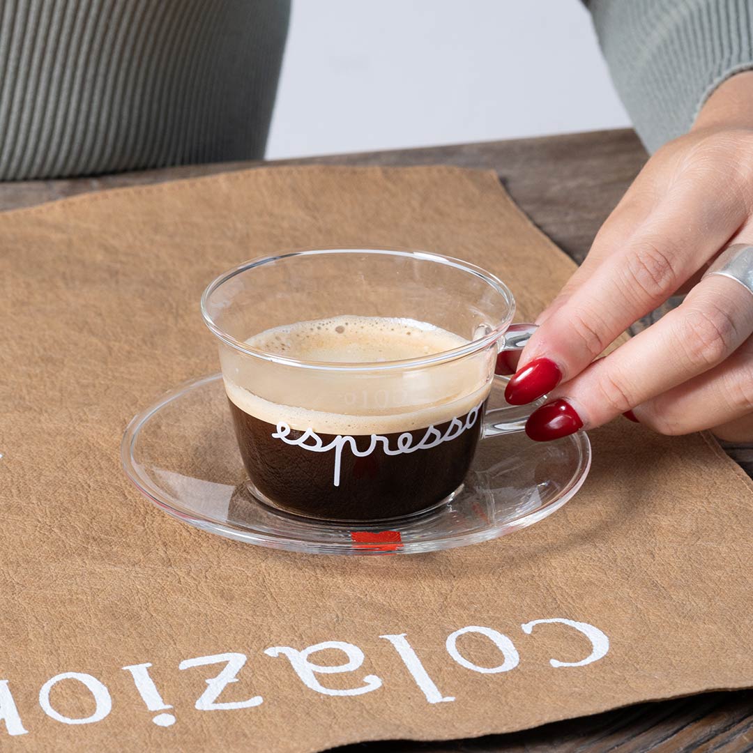 Set 2 tazzine espresso con piattino Espresso cuori rossi