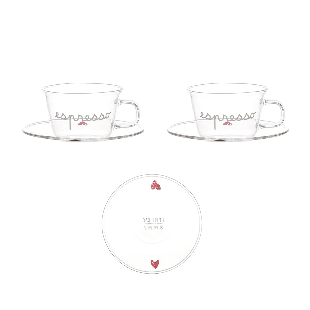 Set 2 tazzine espresso con piattino Espresso cuori rossi