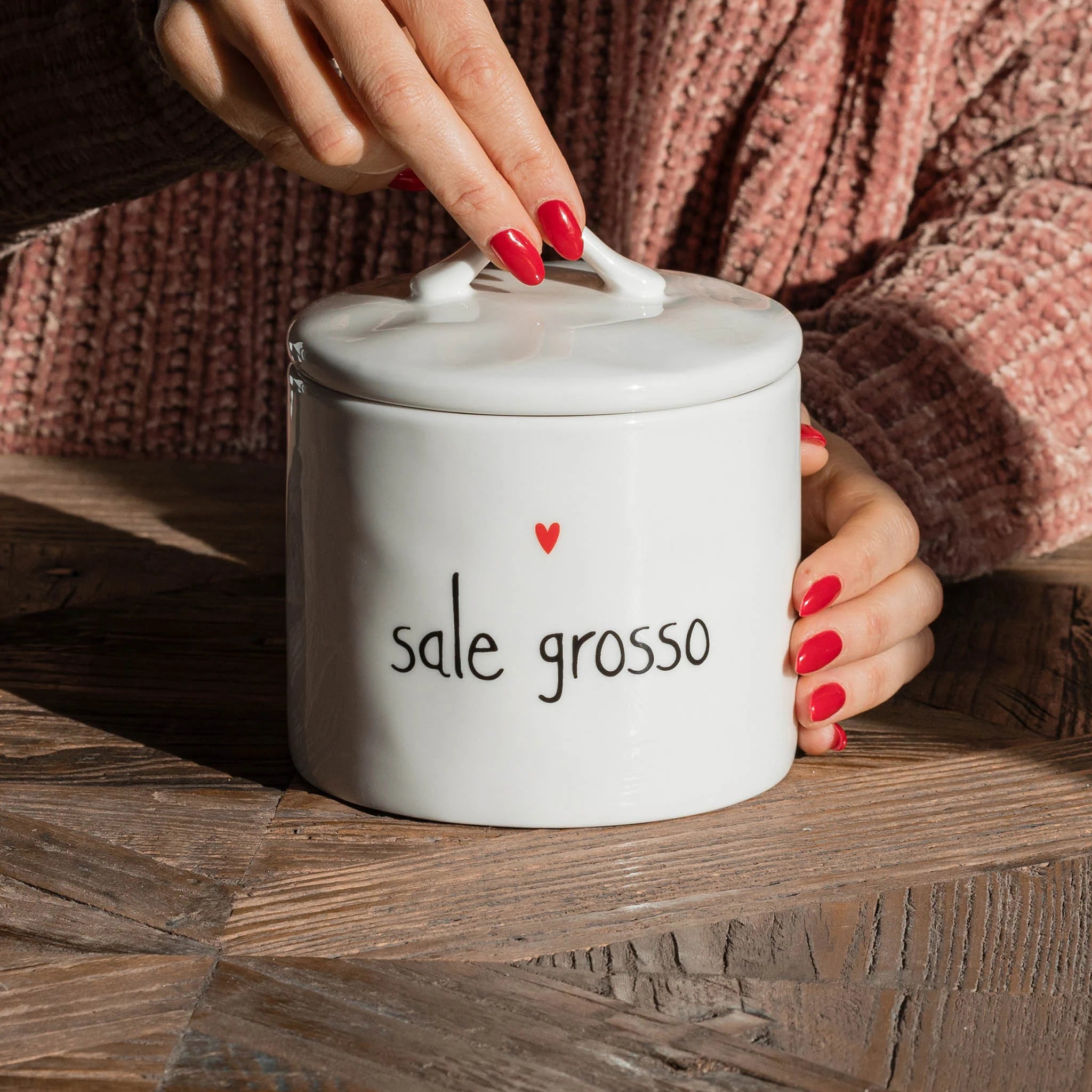 Barattolo in gres " Sale grosso " - cuore
