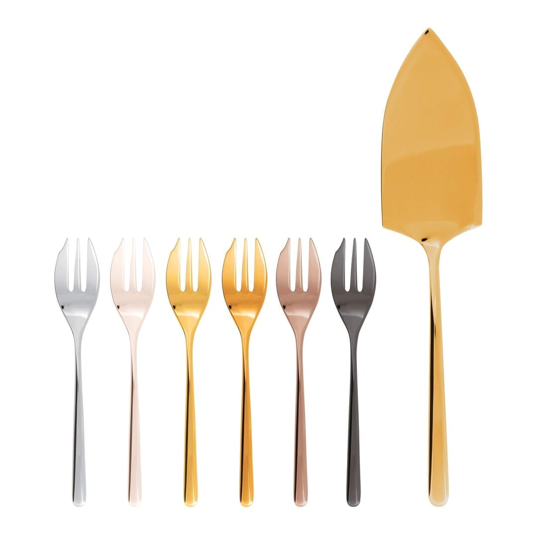 Sambonet Set 6 Forchette Dolce E Pala Torta Linear Pvd Mix & Play