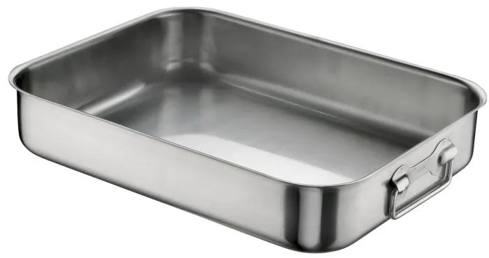 Teglia rettangolare in acciaio inox con maniglie - dim.25x18cm