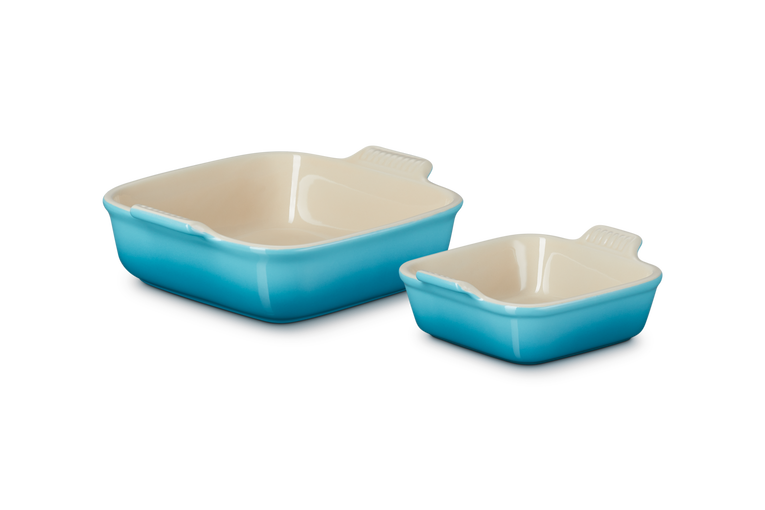 Set 2 pirofile Tradition quadrate in gres vetrificato-color blu caribe -13/20 cm