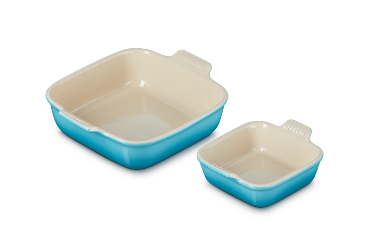 Set 2 pirofile Tradition quadrate in gres vetrificato-color blu caribe -13/20 cm
