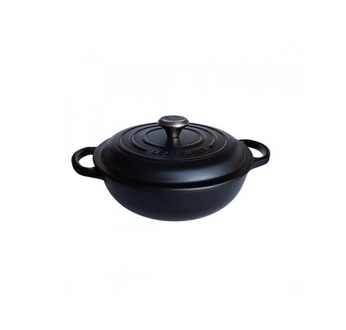 Marmitta Evolution in ghisa vetrificata con coperchio alto-color nero matt-22 cm