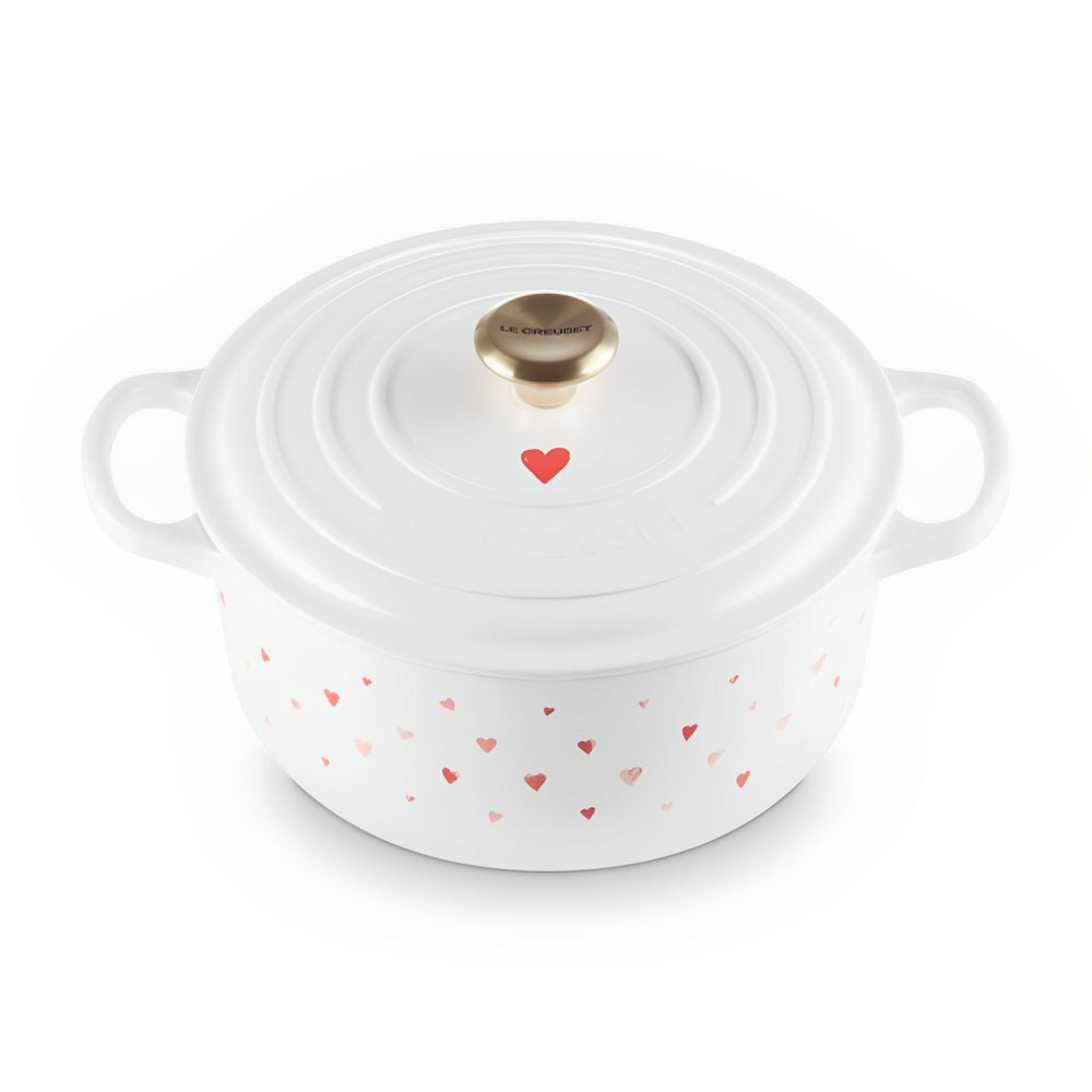 Cocotte Rotonda Evolution 22cm Cuori su bianco