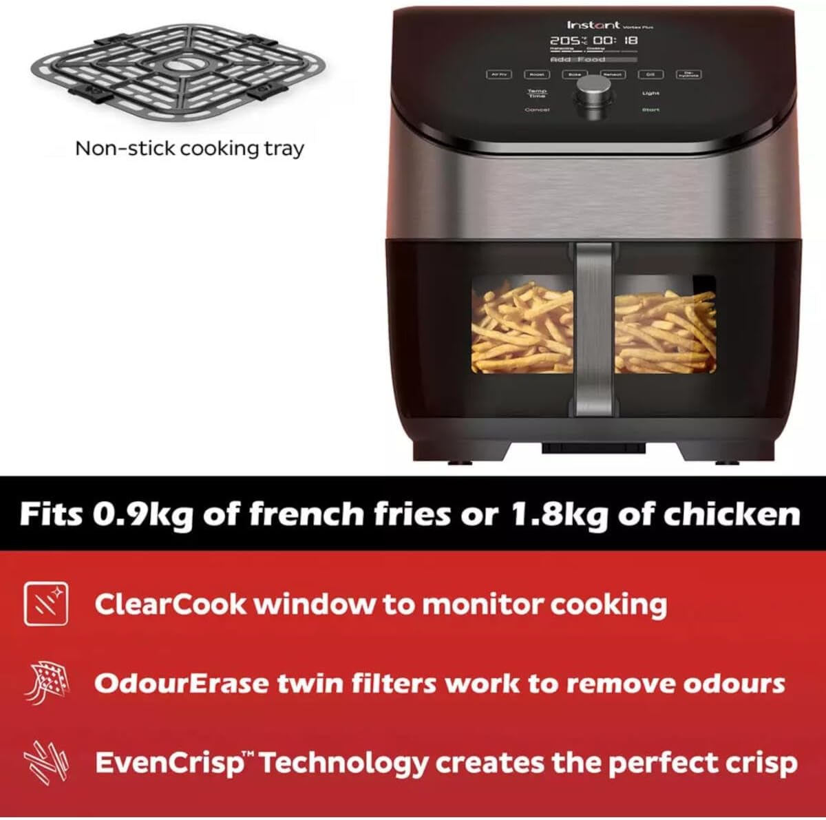 Instant Vortex Plus con ClearCook - Friggitrice ad aria calda-5,7 LT-6 in 1