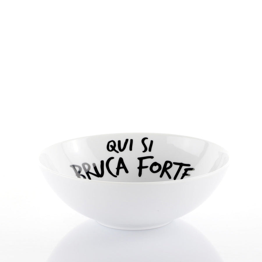 Coppa in porcellana " Qui si bruca forte " 21 cm