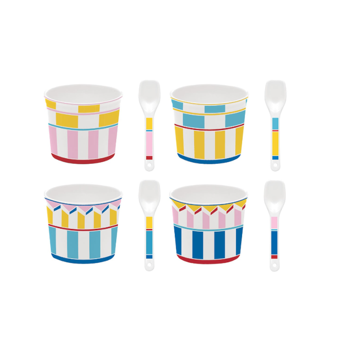 Ciotola gelato in porcellana con cucchiaino 4 decori assortiti