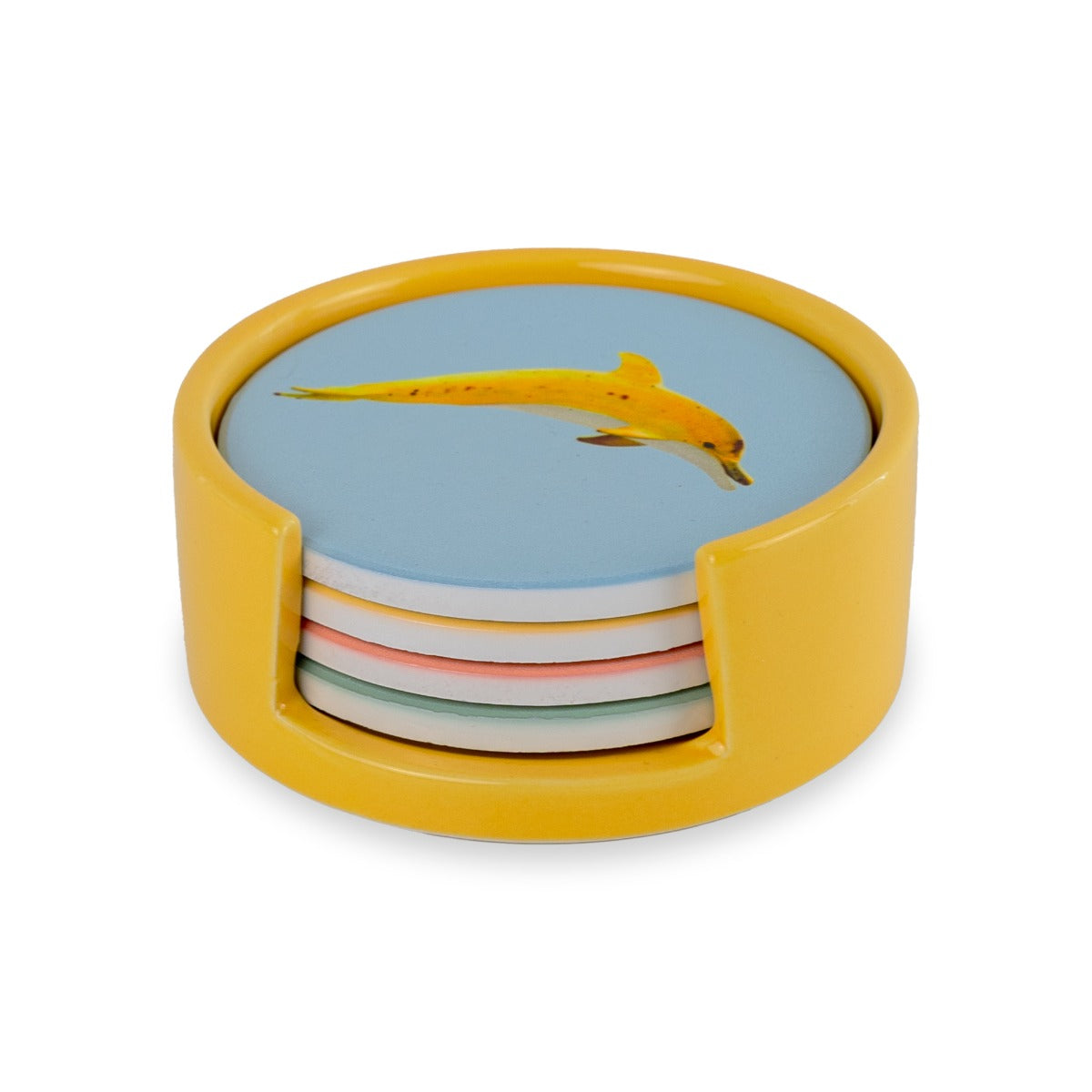 Set 4 sottobicchieri con Contenitore - Ceramica / Decori Assortiti