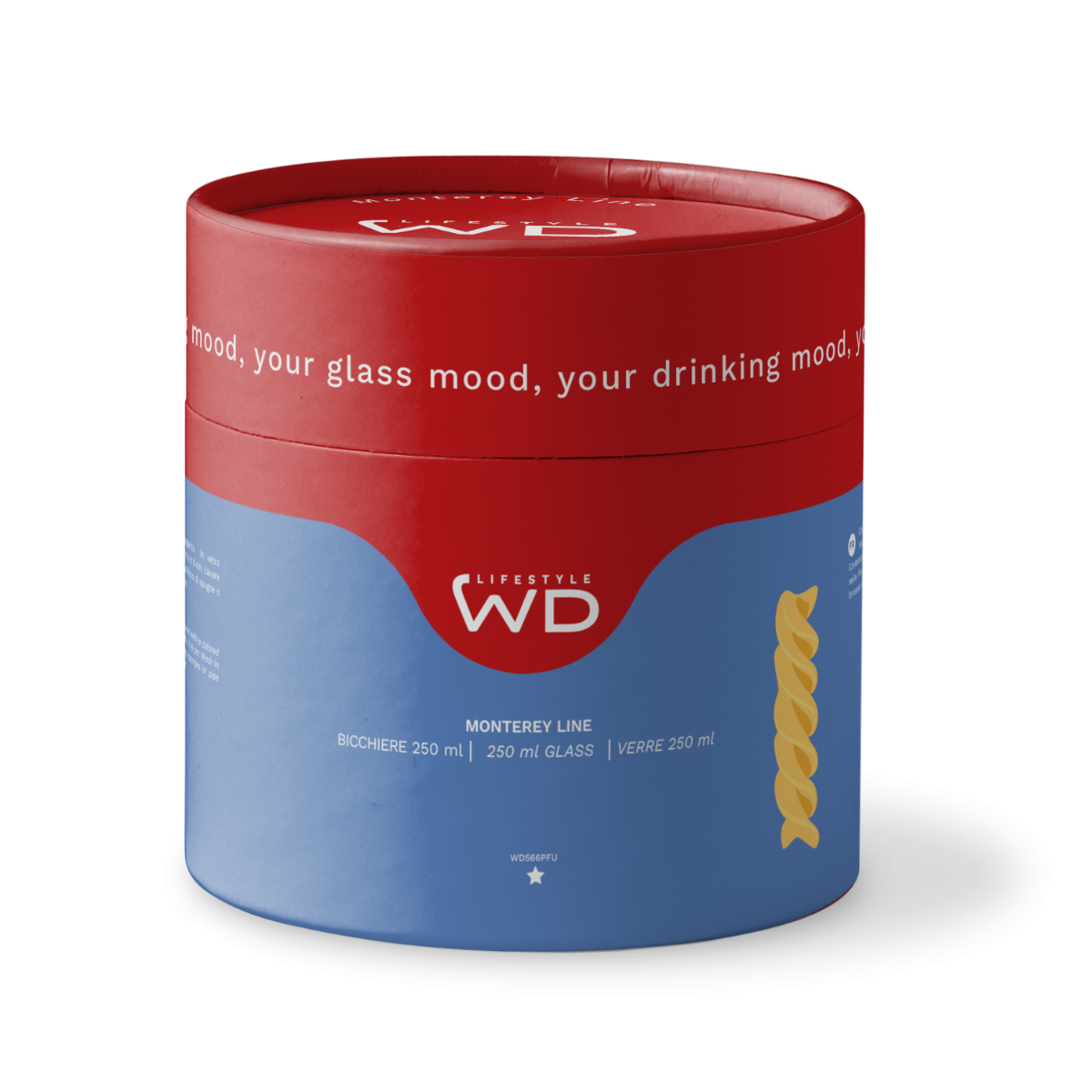 Wd Lifestyle Bicchiere in vetro borosilicato - 250 ml / Decoro Pasta Fusillo