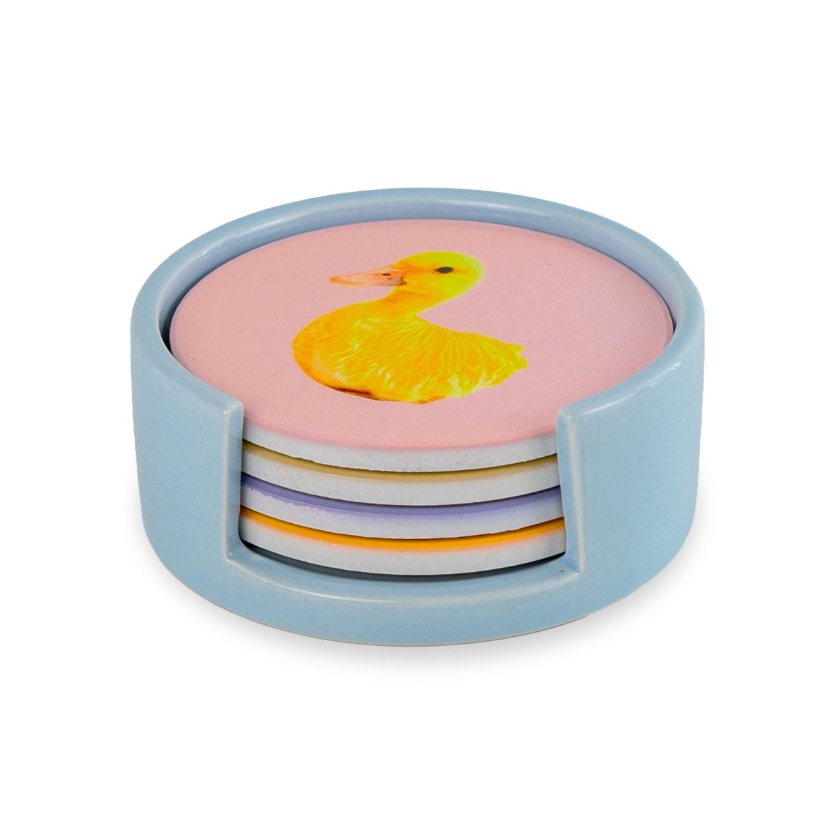 Set 4 sottobicchieri con Contenitore - Ceramica / Decori Assortiti