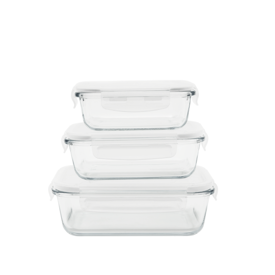 Set di 3 Contenitori Rettangolari con coperchio ermetico - Vetro