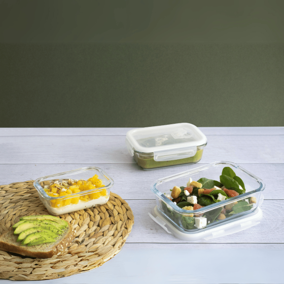 Set di 3 Contenitori Rettangolari con coperchio ermetico - Vetro
