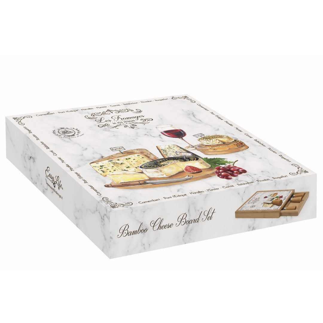 Easy Life set Les Fromages Tagliere in Bamboo e Vetro con 4 Coltelli da Formaggi