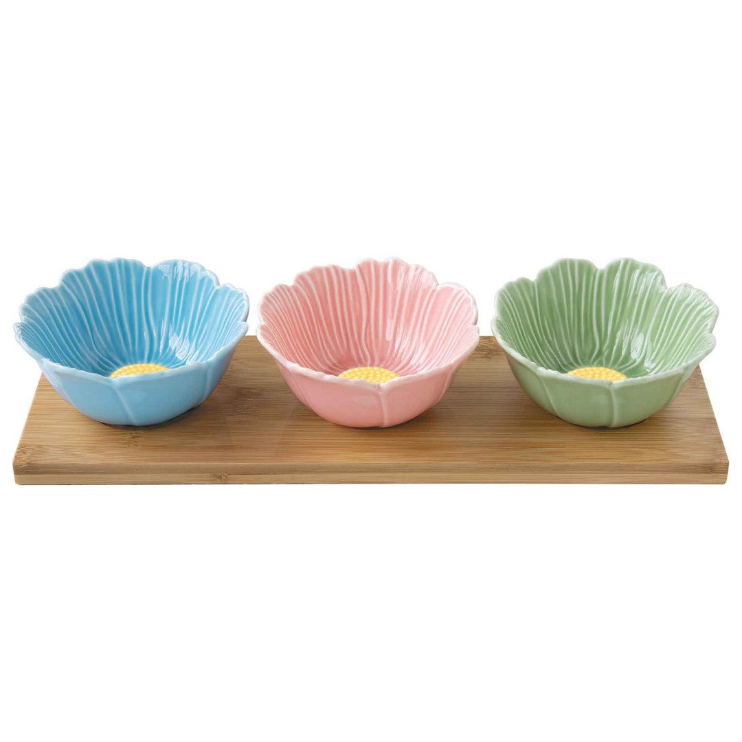 Easy Life Set di 3 ciotole DAISY su base di legno