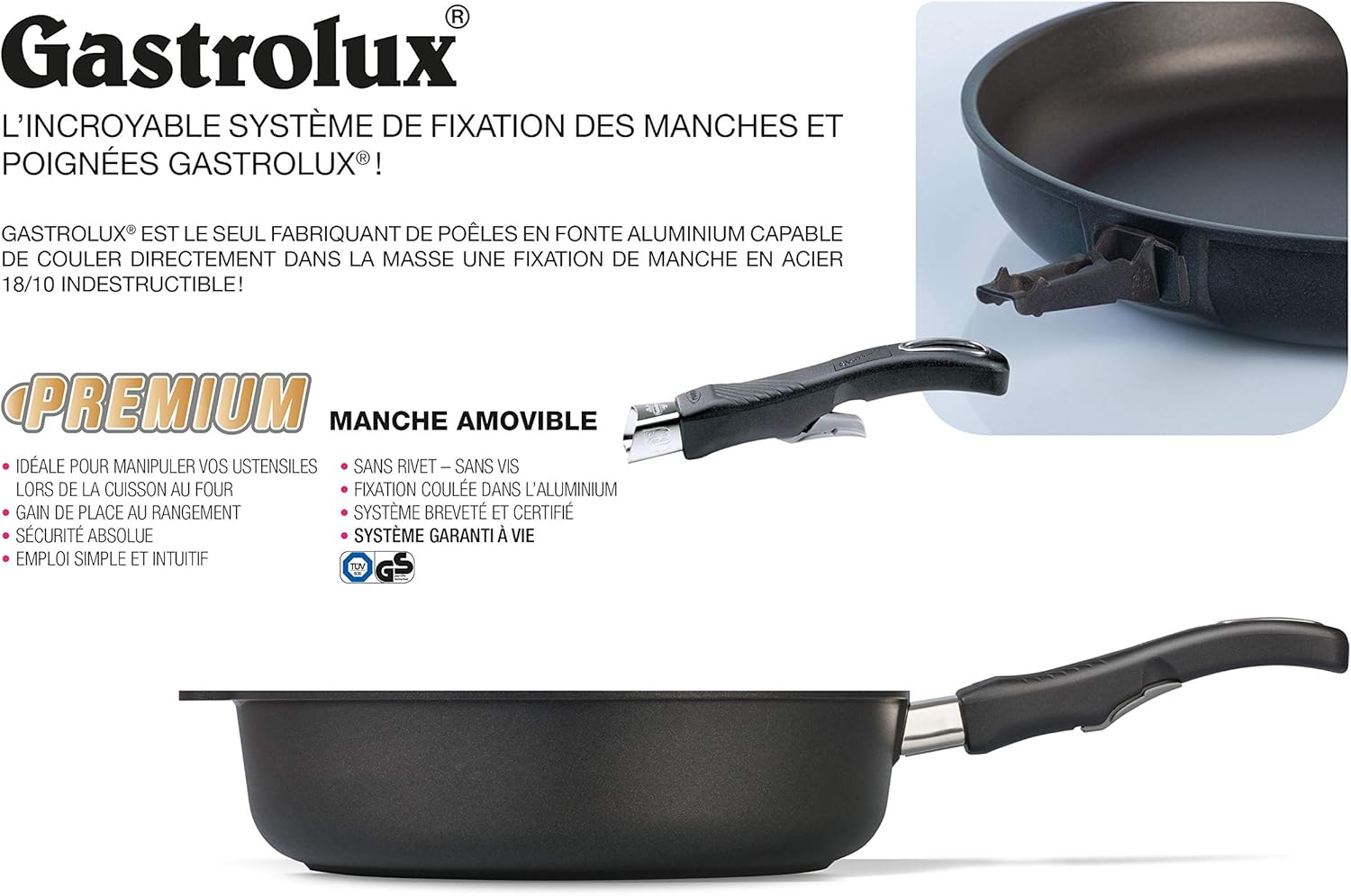Gastrolux, Biotan, Frying Pan 24 cm INDUCTION with Detachable Handle