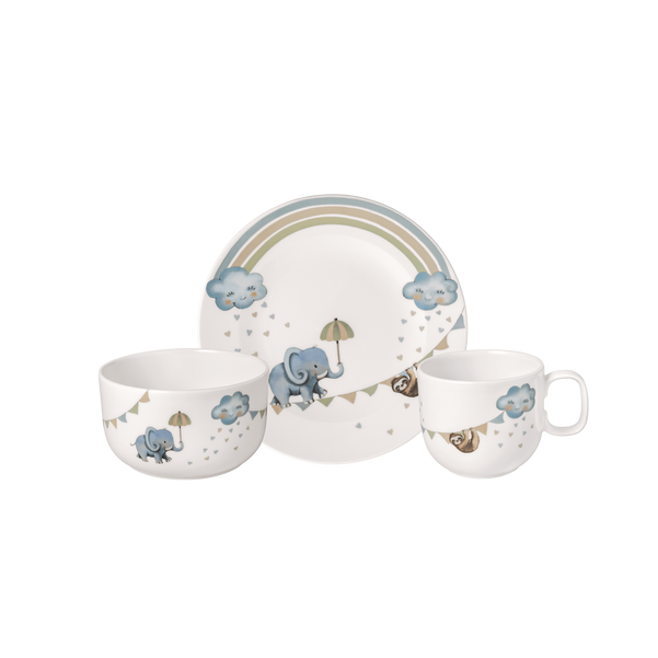 Boho Kids Set di stoviglie per bambini 3 pz. blu, Premium Porcelain