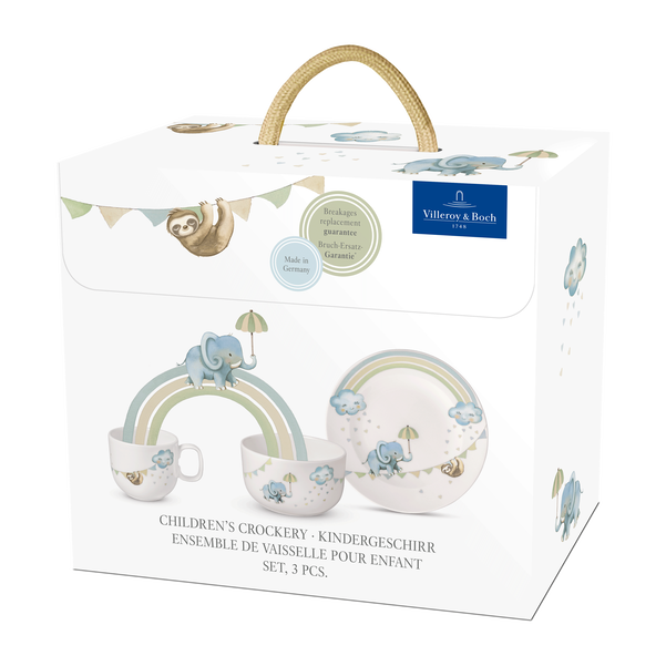 Boho Kids Set di stoviglie per bambini 3 pz. blu, Premium Porcelain