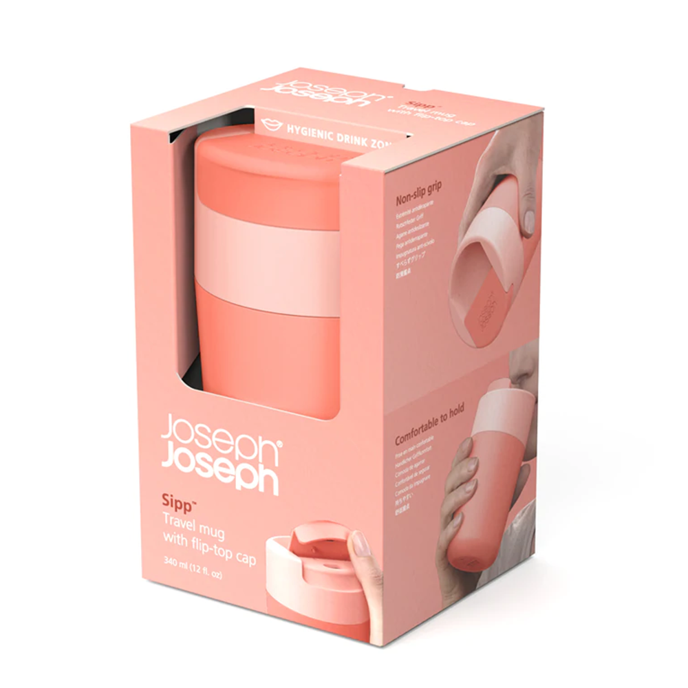 Tazza da viaggio color corallo Sipp™ con coperchio igienico 340 ml
