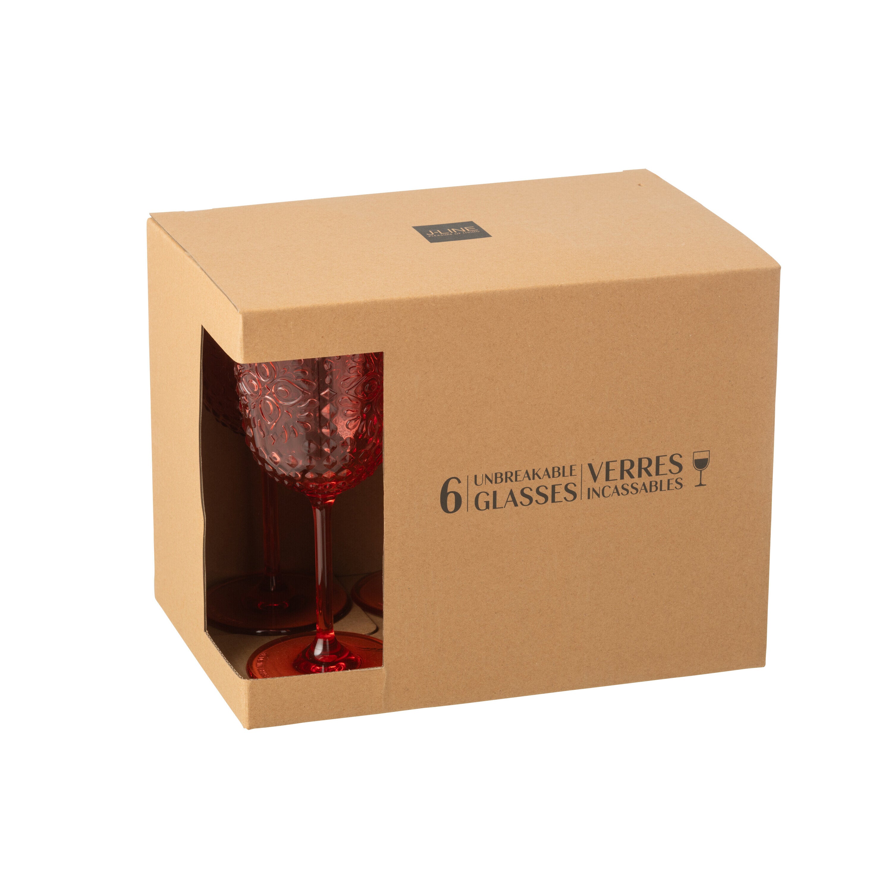 J-Line bicchiere da vino Acrilico - plastica - rosso - confezione da 6