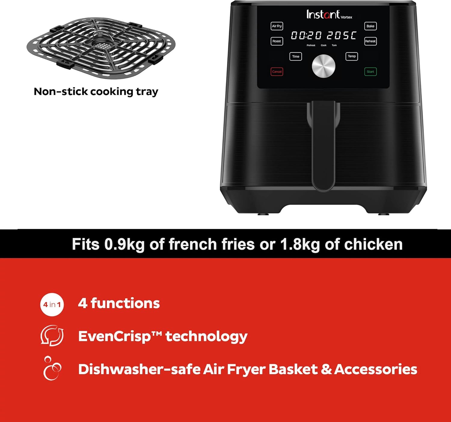 Friggitrice ad aria calda Vortex 4 in 1, 1700 W, 5,7 Litri