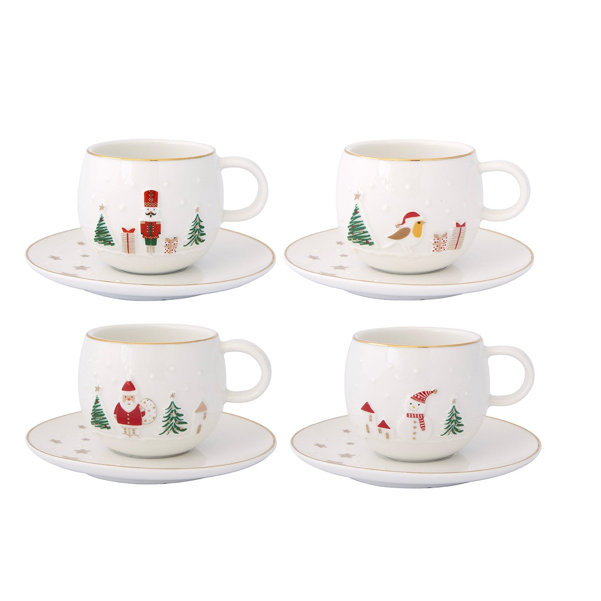 Easy Life - set 2 tazzine con piattino decori assortiti " LET IT SNOW "