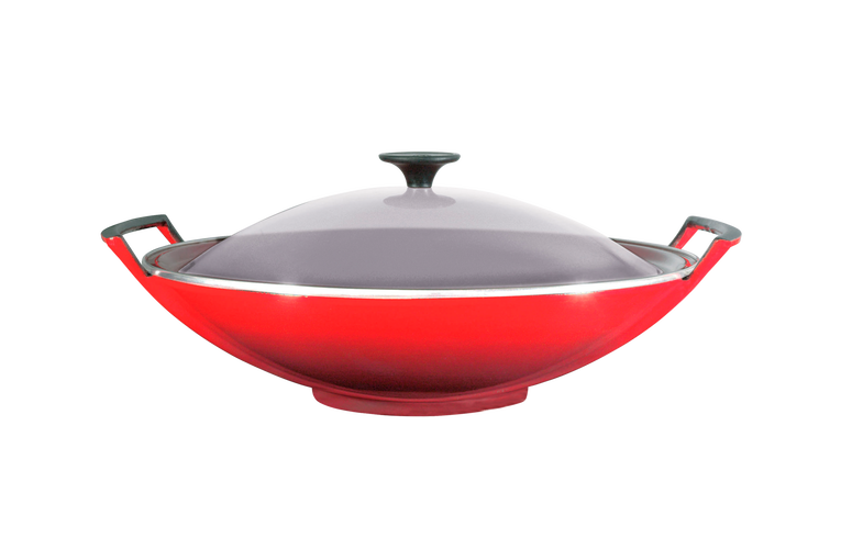 Le Creuset, Wok in Ghisa Vetrificata con Coperchio in Vetro, Ø 36 cm, Colore Ciliegia