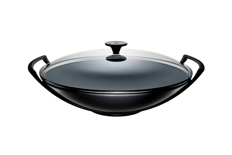 Le Creuset, Wok in Ghisa Vetrificata con Coperchio in Vetro, Ø 36 cm, Colore Nero Matt