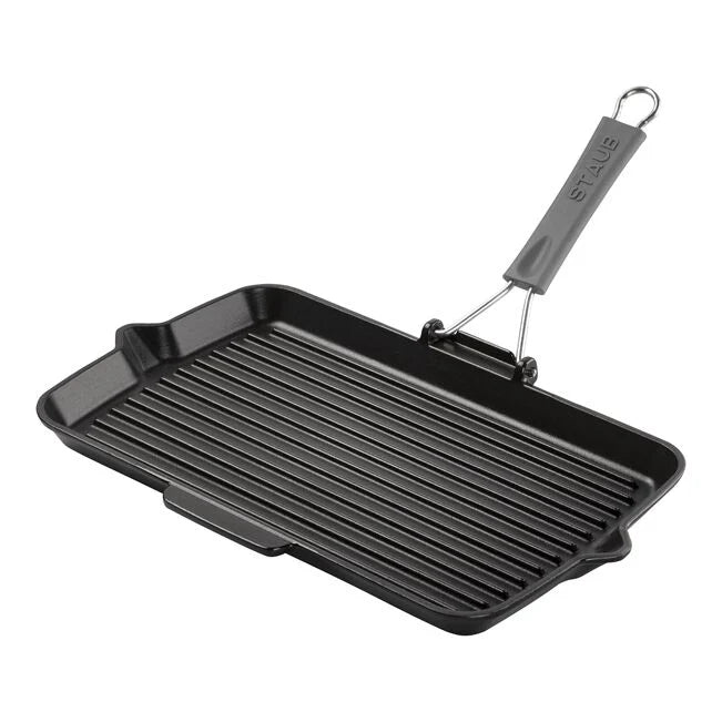 Staub Grill Pans, Bistecchiera con becchi, Rettangolare, 34 cm, Nero