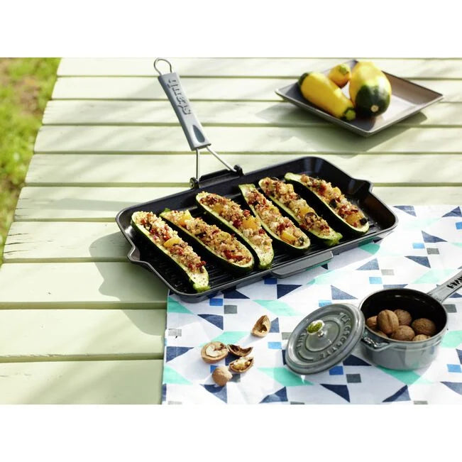 Staub Grill Pans, Bistecchiera con becchi, Rettangolare, 34 cm, Nero