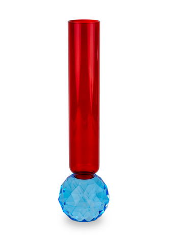 VasoIn Vetro / Base effetto diamante - Colore azzurro e rosso
