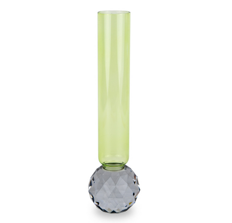 Vaso in vetro / Base effetto diamante - Colore grigio e verde