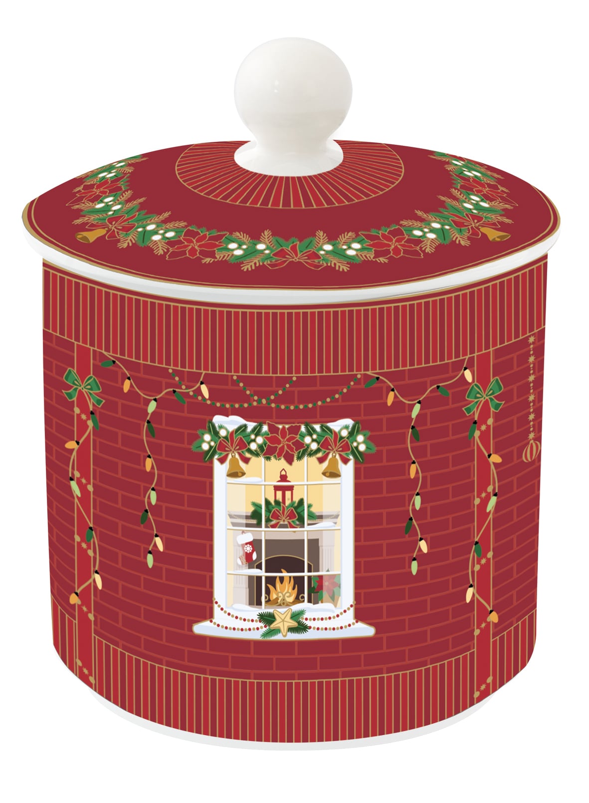 Barattolo c/coperchio in porc. Ø 10,5x13 h cm in color box FESTIVE AVENUE