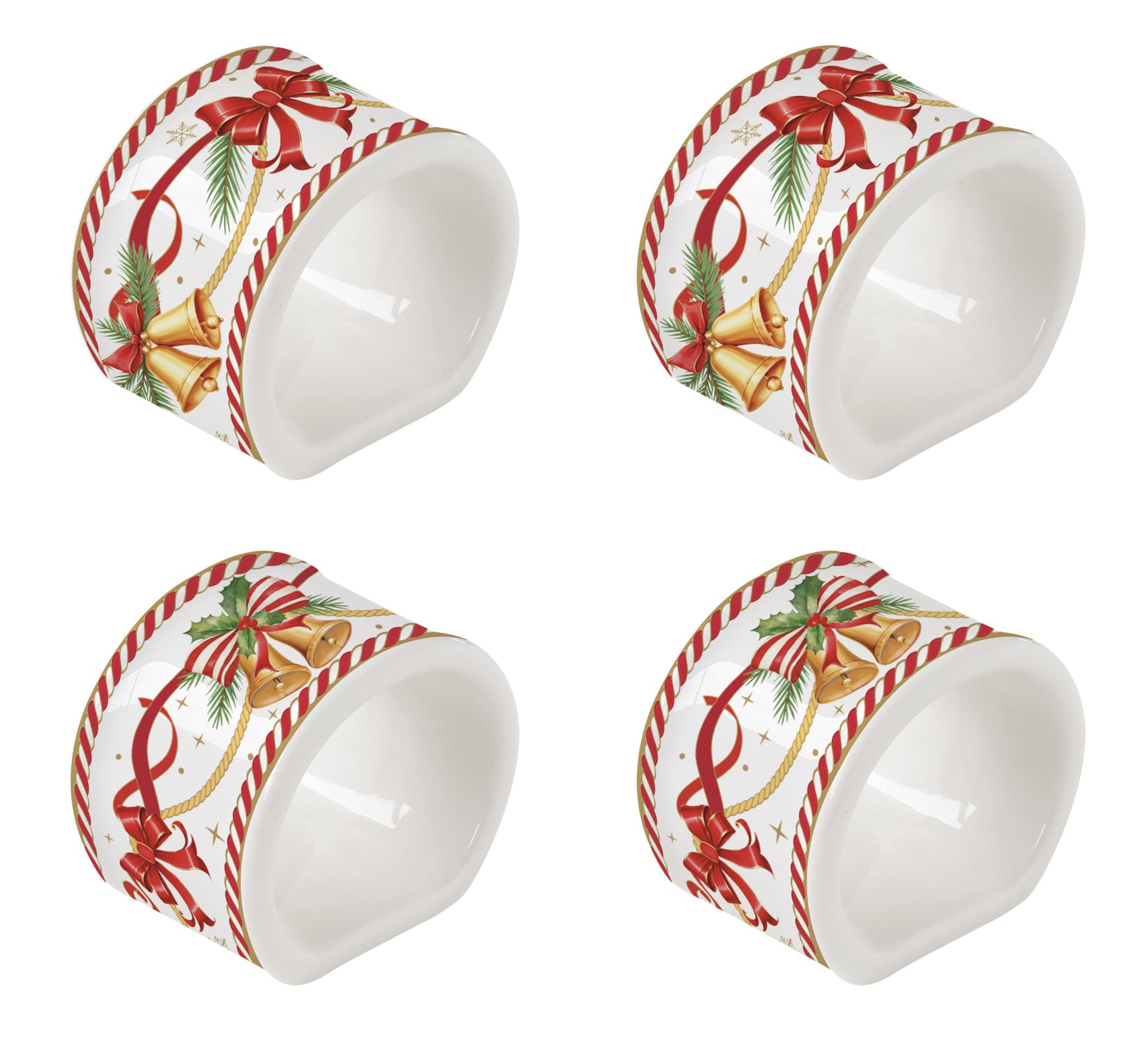 Set 4 legatovagliolo in Porcellana - 4,5 cm / Christmas Tale