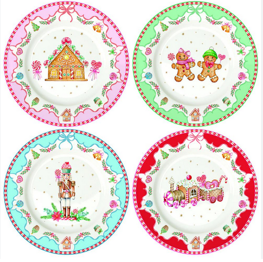 Set 4 piatti in porcellana - 19,5 cm / Sweet Christmas