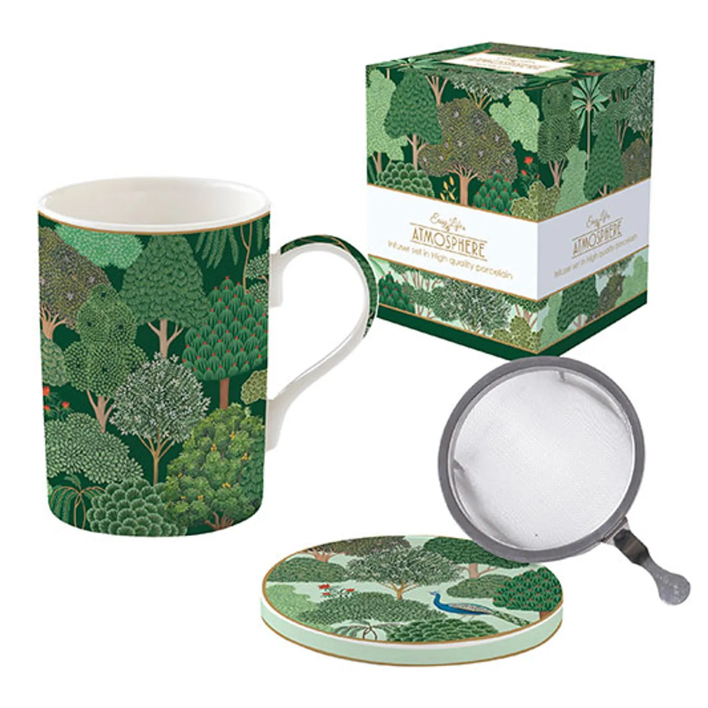 Tazza e sottobicchiere in porcellana con infusore in metallo - 350 ml