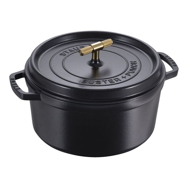 Cocotte Buster+Punch rotonda - 28 cm, Nera