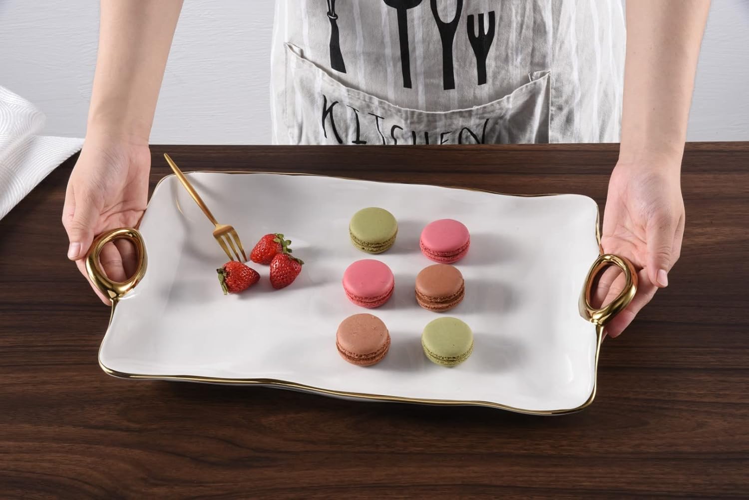 Pampa Bay Titanium-Plated Porcelain Golden Handles Large Platter, 46x7x27 cm