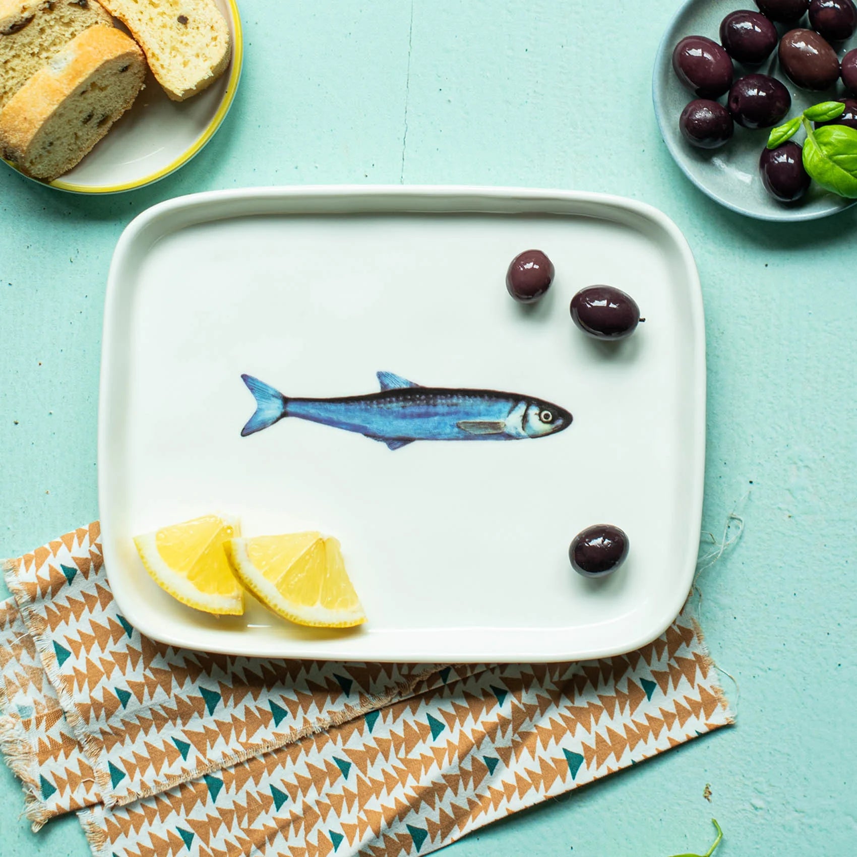 Piatto rettangolare Sardina - Porcellana Bianco