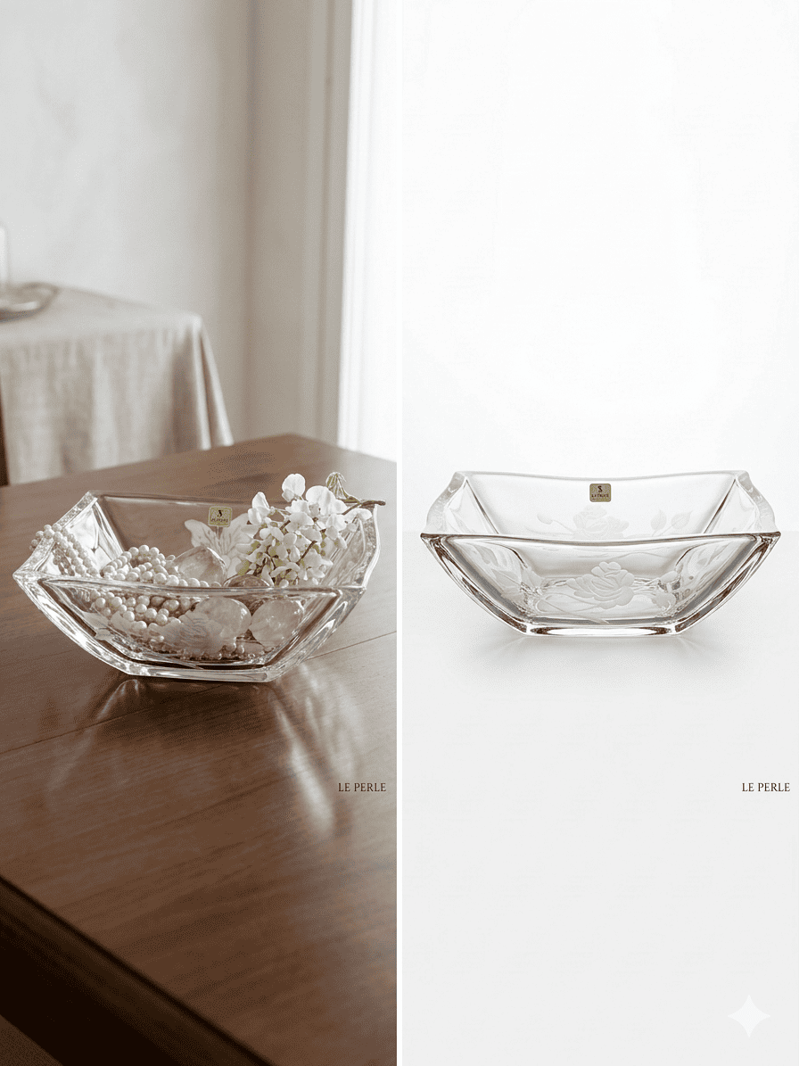 Coppa Centrotavola in Cristallo "Le Perle"  Decoro Floreale Inciso