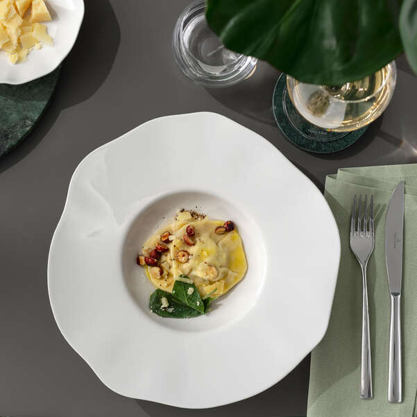 PURA Piatto da pasta bianco - 28,5 x 28,8 cm, Premium Bone Porcelain
