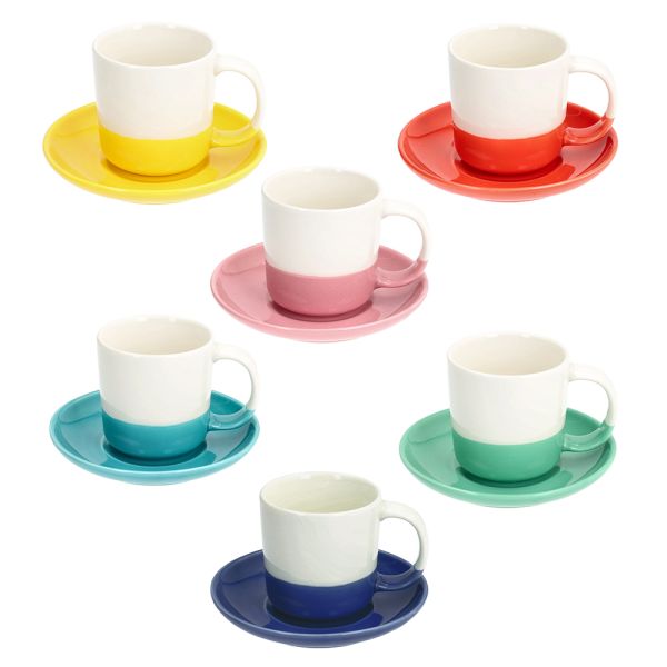 SET 6 tazze caffè con piatto 110 cc RAINBOW - New Bone China Multicolor