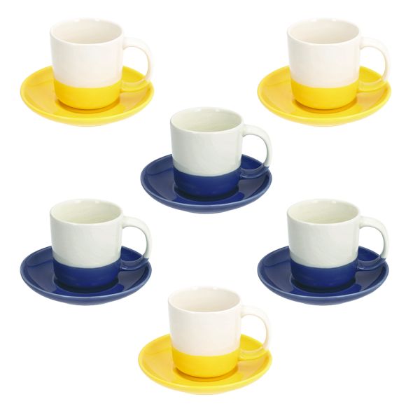 SET 6 tazze caffè con piatto 110 cc RAINBOW - New Bone China Multicolor
