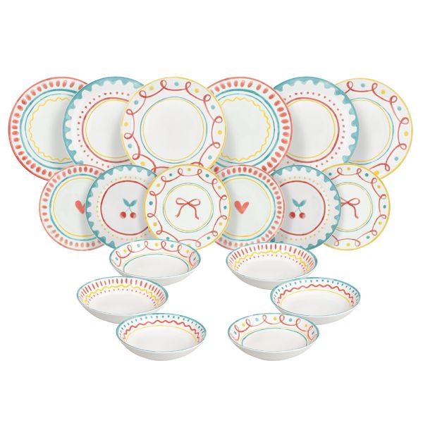 Servizio piatti 18 pezzi CHERRY POP - Porcellana Multicolor