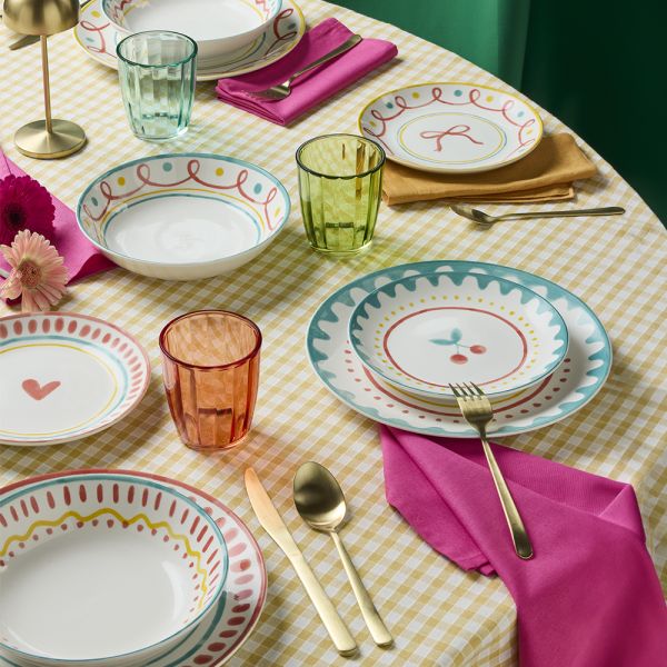 Servizio piatti 18 pezzi CHERRY POP - Porcellana Multicolor