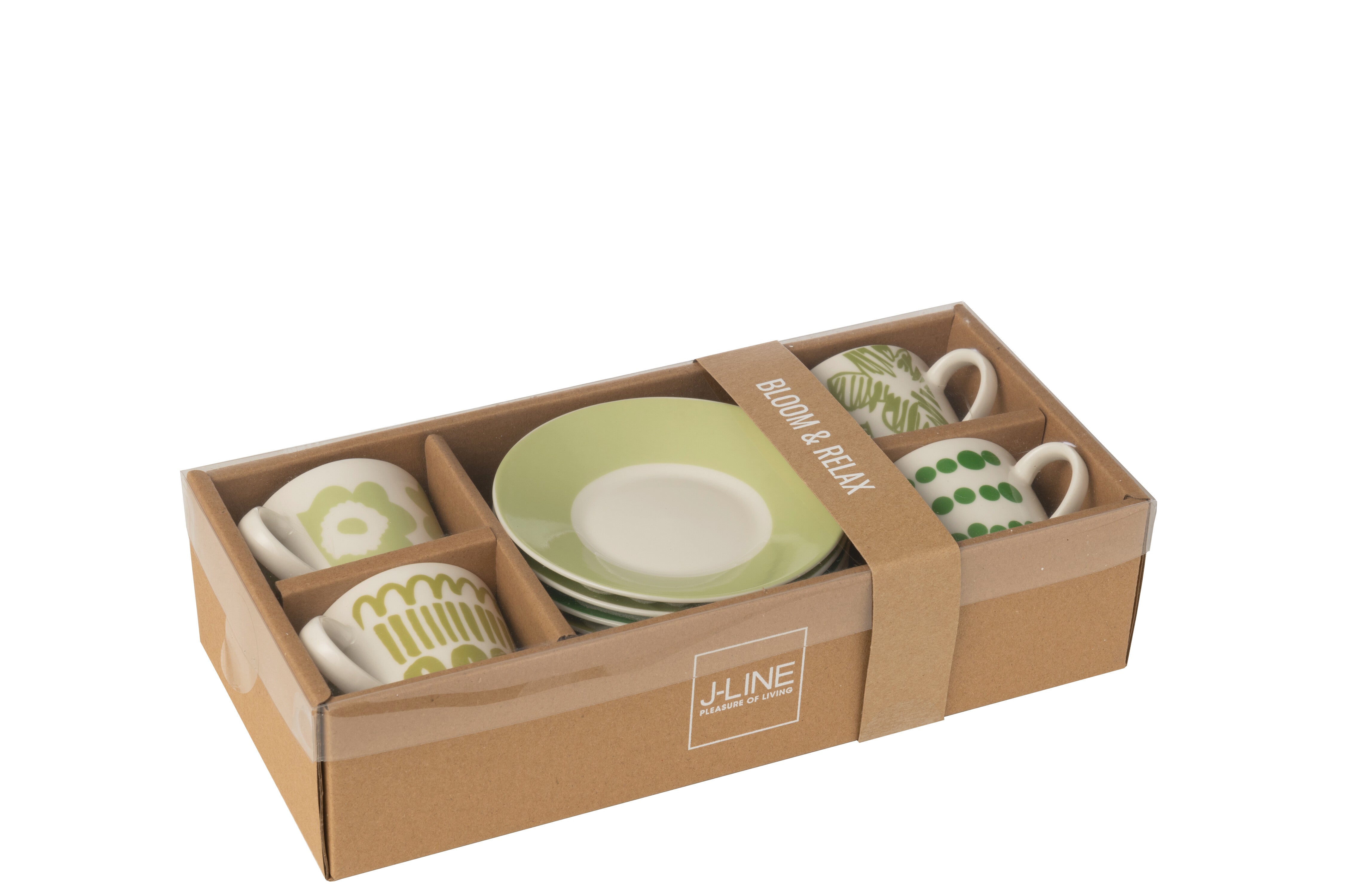 Set 4 Tazzina Da Caffe + Piattino Scatola Ceramica Verde Small