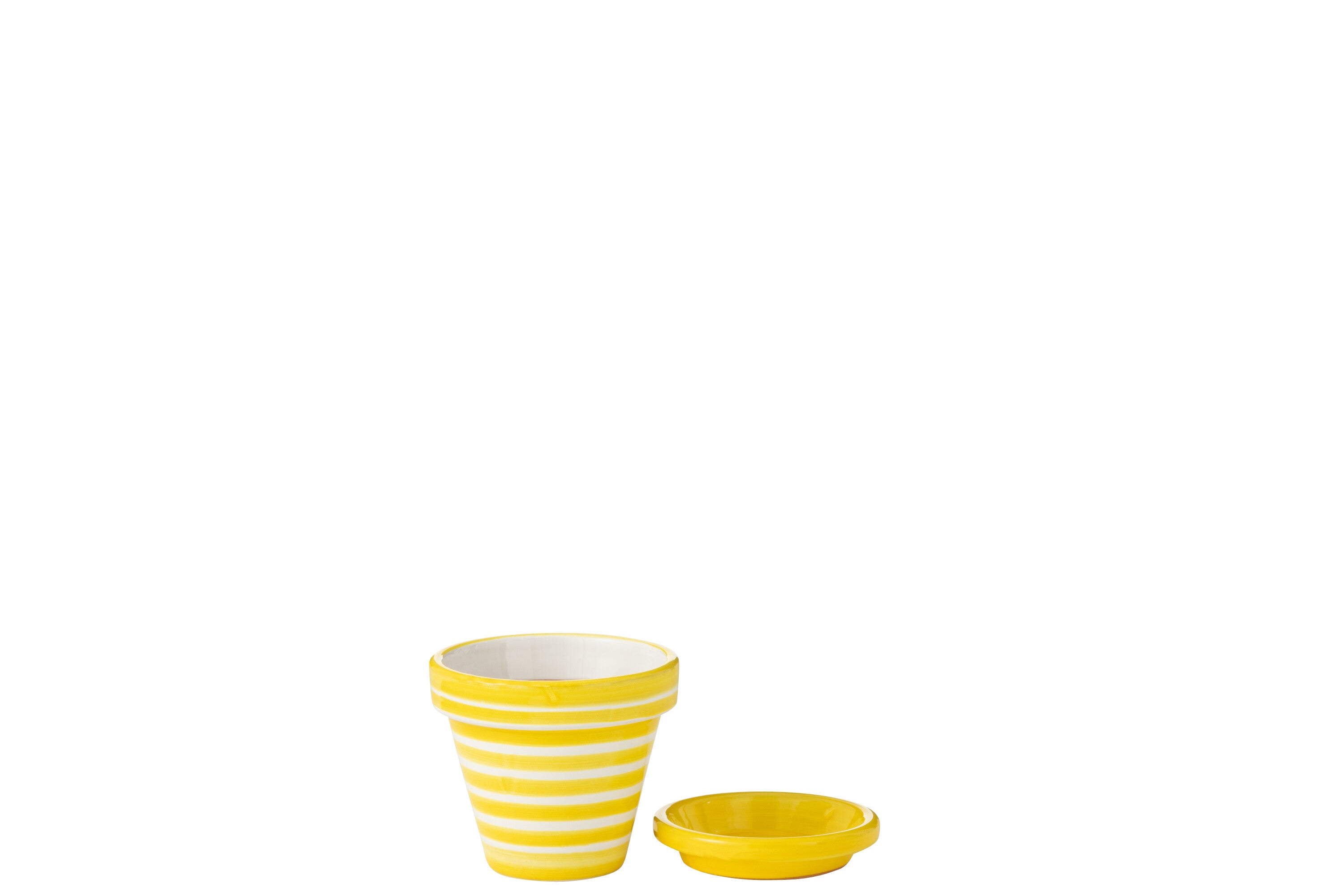 Vaso da fiori + piattino Granada Stripes, ceramica dipinta a mano, giallo, XS